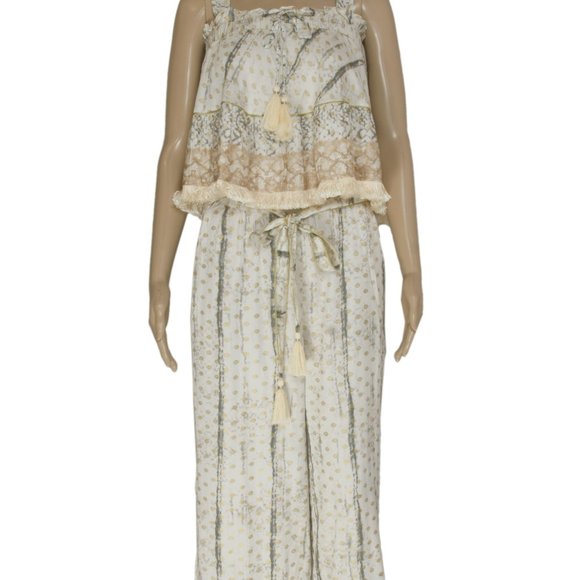 Anannasa Serp Jumpsuit With Sash Belt Printed Fringes NWT S - Picture 3 of 6